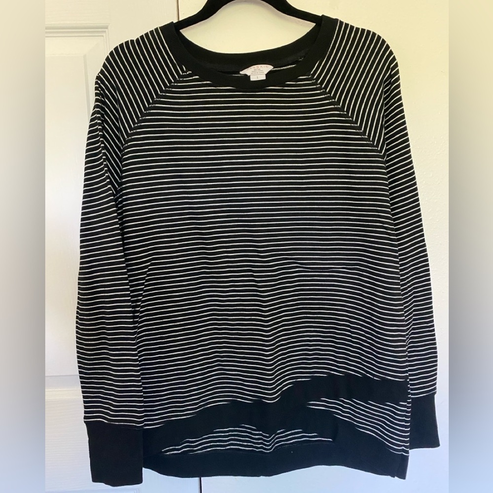 Danskin Women’s Black and White Striped Crewneck Sweater